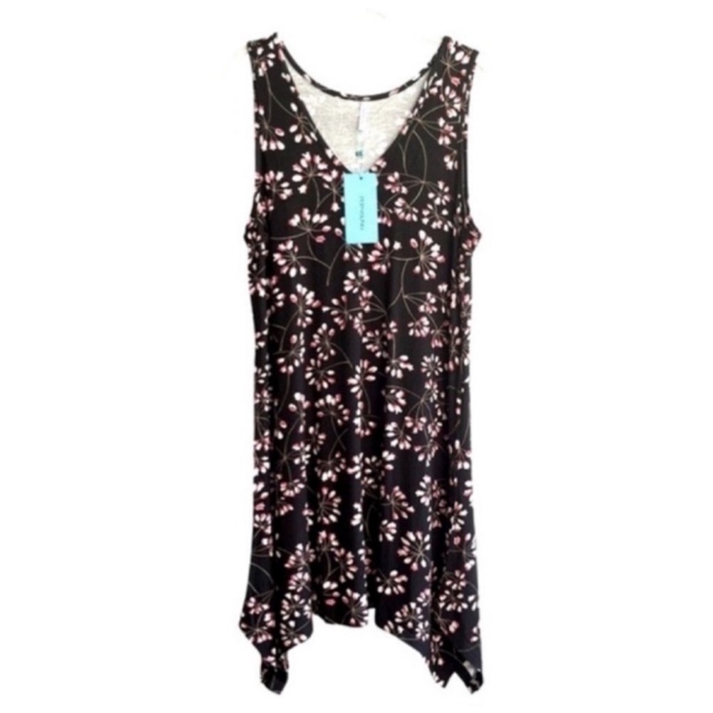 NEW POPYOUNG Beach Dress Swim Coverup V-neck Floral Jersey Black Pink Size XL